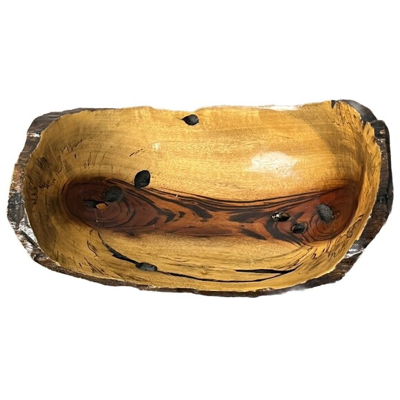 Wood Bowl Live Raw Edge Natural Knots Rustic Home Decor 12x7 Cottage Cabin Beach - Picture 4 of 10
